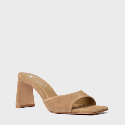 Open Mule Timeless Salto Uno Couro Suede Bege Almond