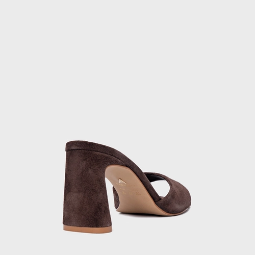 Open Mule Timeless Salto Uno Couro Suede Marrom Ganache