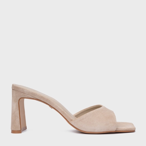 Open Mule Timeless Salto Uno Couro Suede Bege Oatmeal