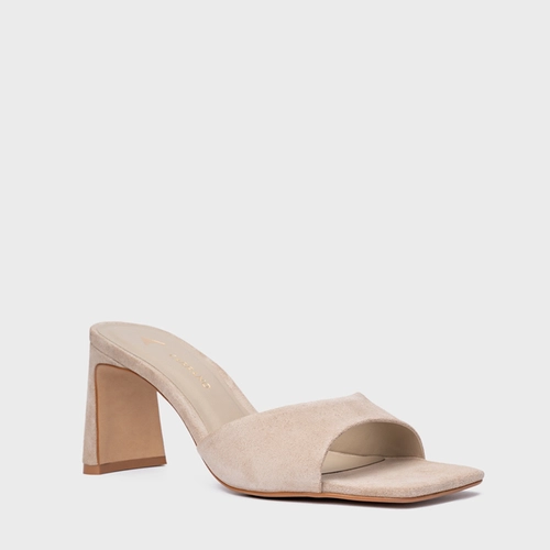 Open Mule Timeless Salto Uno Couro Suede Bege Oatmeal