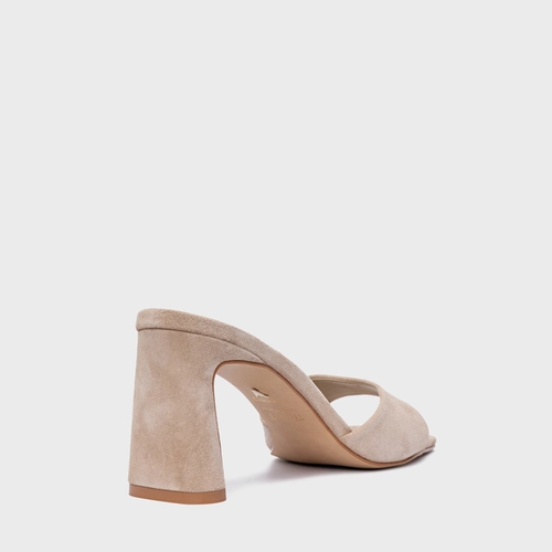 Open Mule Timeless Salto Uno Couro Suede Bege Oatmeal