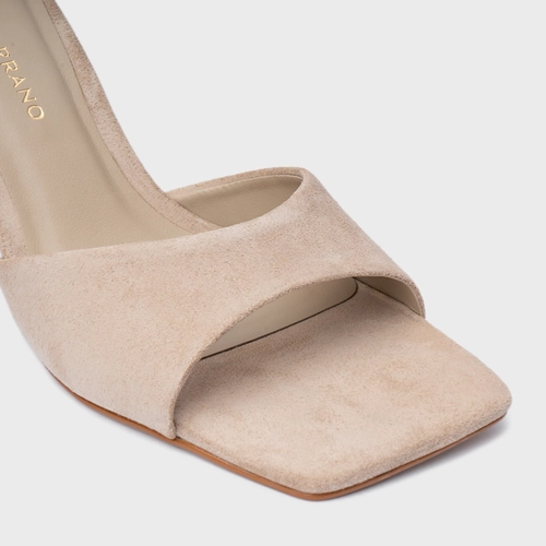 Open Mule Timeless Salto Uno Couro Suede Bege Oatmeal