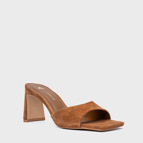 Open Mule Timeless Salto Uno Couro Suede Marrom Saddle