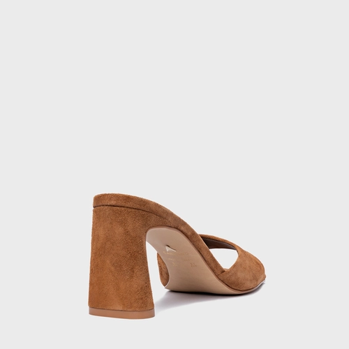 Open Mule Timeless Salto Uno Couro Suede Marrom Saddle