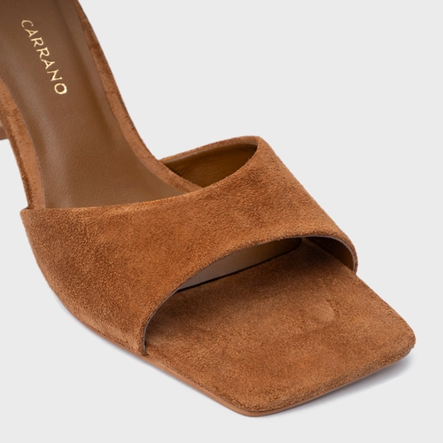 Open Mule Timeless Salto Uno Couro Suede Marrom Saddle