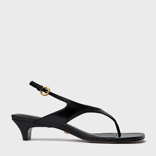Sandália Elevated Thong Salto Fino Couro Preto