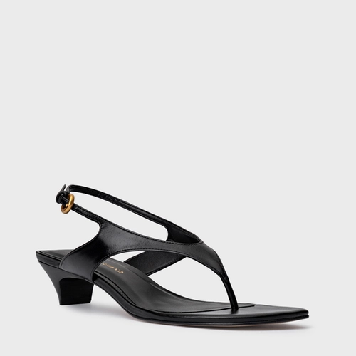 Sandália Elevated Thong Salto Fino Couro Preto