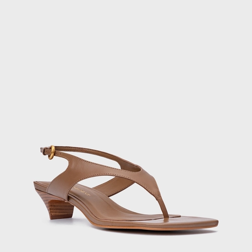 Sandália Elevated Thong Salto Fino Couro Marrom Gingerbread