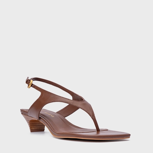 Sandália Elevated Thong Salto Fino Couro Marrom Walnut