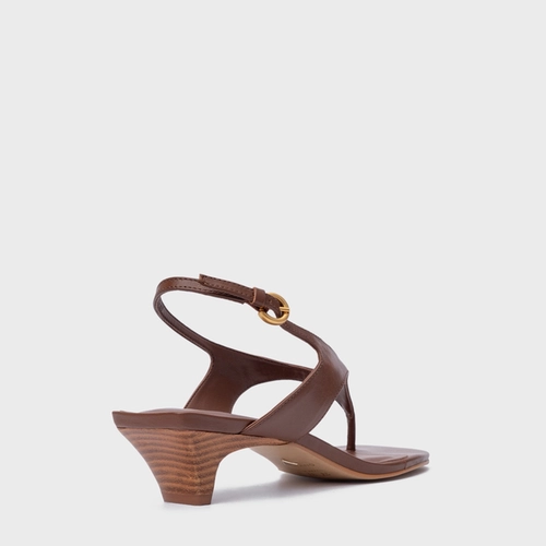 Sandália Elevated Thong Salto Fino Couro Marrom Walnut