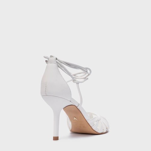 Scarpin Slingback Strappy Lace Up Salto Fino Couro Branco Blanc
