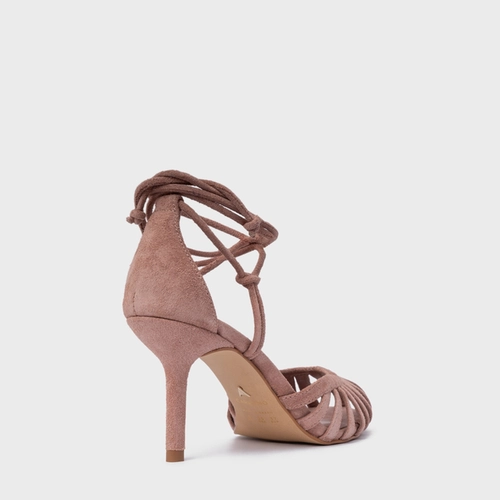 Scarpin Slingback Strappy Lace Up Salto Fino Couro Suede Rosa Ballet