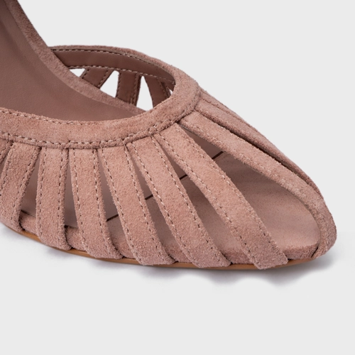Scarpin Slingback Strappy Lace Up Salto Fino Couro Suede Rosa Ballet