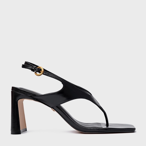 Sandália Elevated Thong Salto Uno Couro Preto