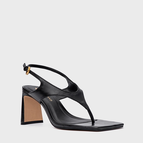 Sandália Elevated Thong Salto Uno Couro Preto