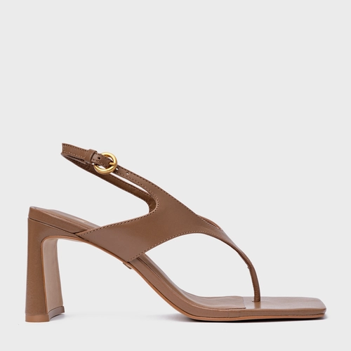 Sandália Elevated Thong Salto Uno Couro Marrom Gingerbread