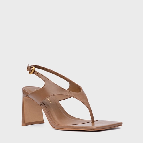 Sandália Elevated Thong Salto Uno Couro Marrom Gingerbread