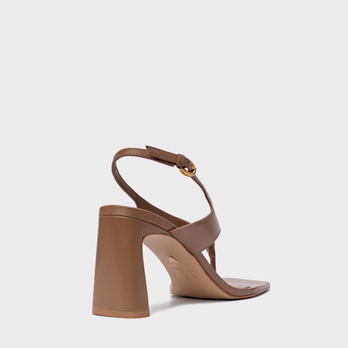 Sandália Elevated Thong Salto Uno Couro Marrom Gingerbread