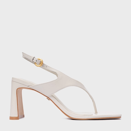 Sandália Elevated Thong Salto Uno Couro Off White Osso