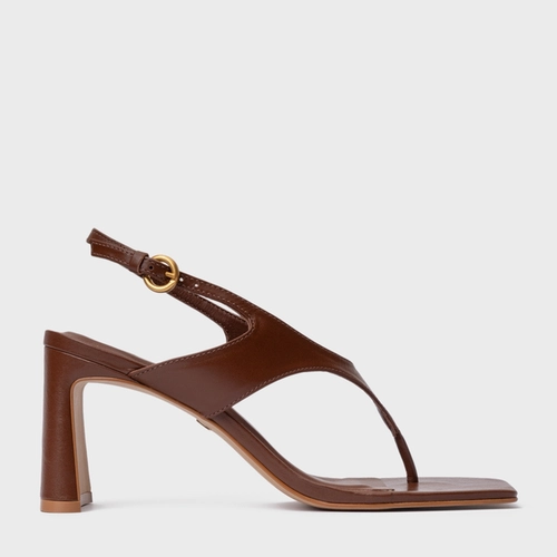 Sandália Elevated Thong Salto Uno Couro Marrom Walnut