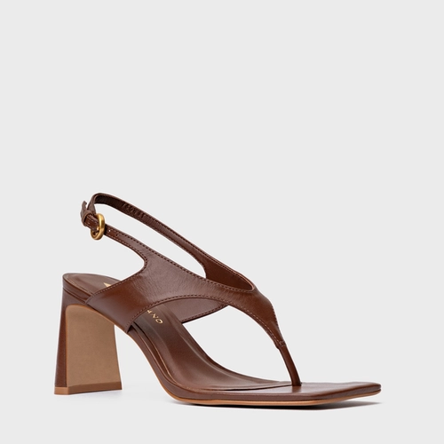 Sandália Elevated Thong Salto Uno Couro Marrom Walnut