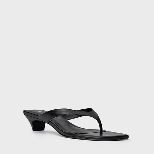 Open Mule Elevated Thong Couro Preto