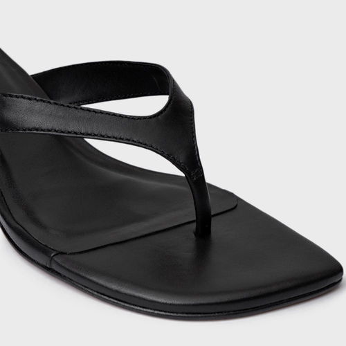 Open Mule Elevated Thong Couro Preto