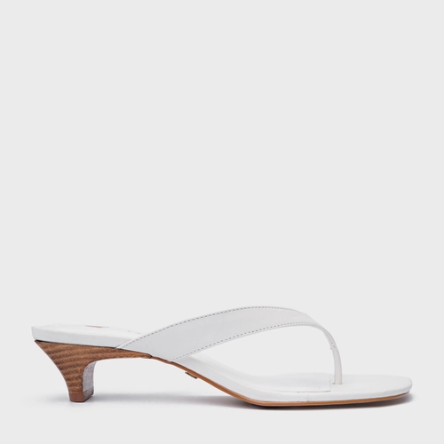 Open Mule Elevated Thong Couro Branco Blanc