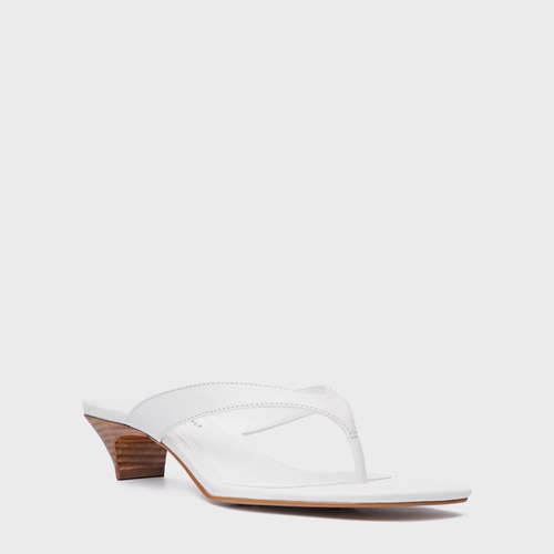 Open Mule Elevated Thong Couro Branco Blanc