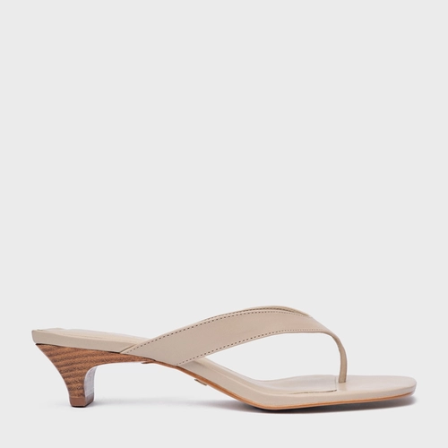 Open Mule Elevated Thong Couro Bege Oatmeal