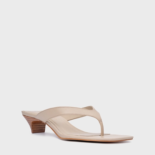 Open Mule Elevated Thong Couro Bege Oatmeal