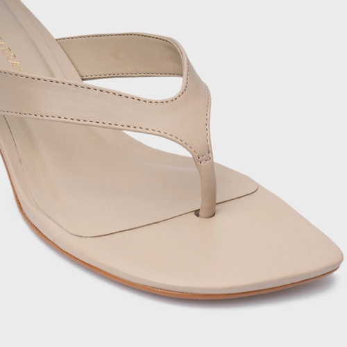 Open Mule Elevated Thong Couro Bege Oatmeal