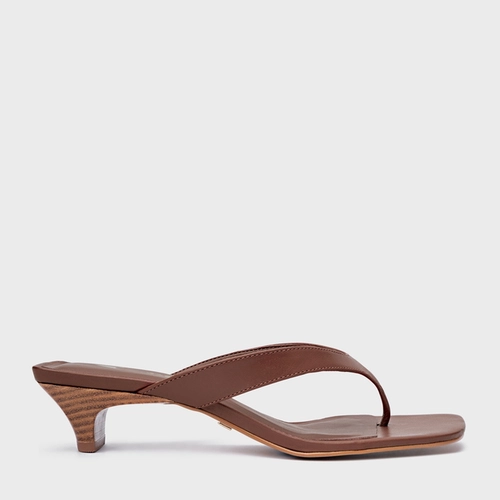 Open Mule Elevated Thong Couro Marrom Walnut