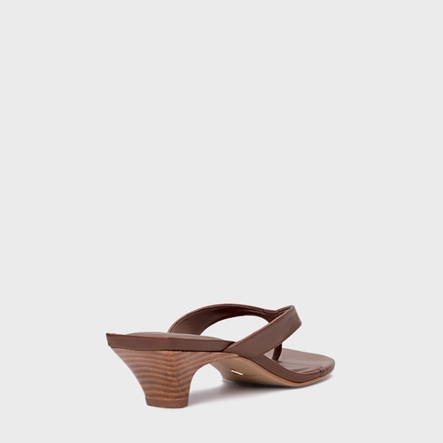 Open Mule Elevated Thong Couro Marrom Walnut