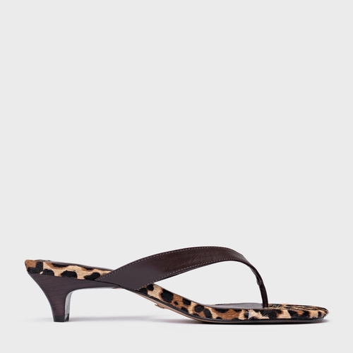 Open Mule Elevated Thong Couro Animal Print Ganache