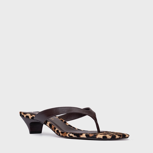 Open Mule Elevated Thong Couro Animal Print Ganache
