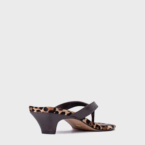 Open Mule Elevated Thong Couro Animal Print Ganache