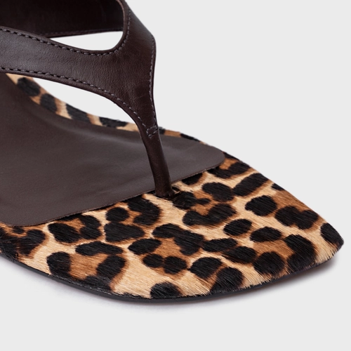Open Mule Elevated Thong Couro Animal Print Ganache