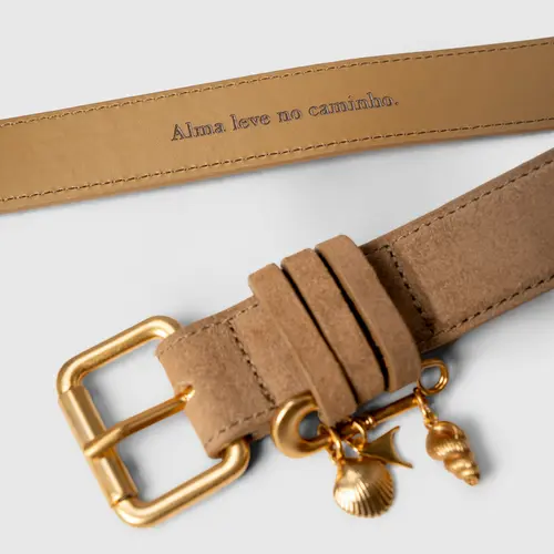 Cinto Carrano + A.mar Médio Couro Suede Bege Almond