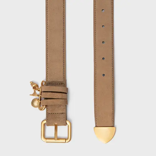 Cinto Carrano + A.mar Médio Couro Suede Bege Almond