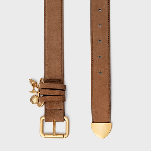Cinto Carrano + A.mar Médio Couro Suede Marrom Saddle