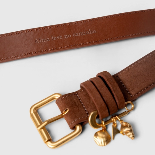 Cinto Carrano + A.mar Médio Couro Suede Marrom Walnut