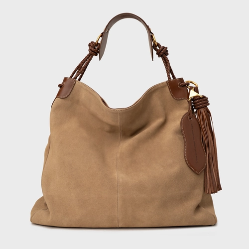 Bolsa Hobo Carrano + A.mar Grande Couro Suede Bege Almond