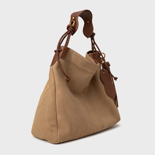 Bolsa Hobo Carrano + A.mar Grande Couro Suede Bege Almond