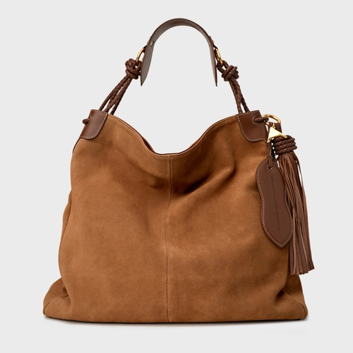 Bolsa Hobo Carrano + A.mar Grande Couro Suede Marrom Saddle
