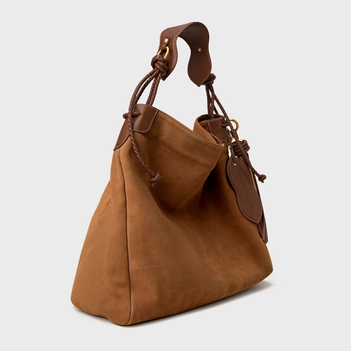 Bolsa Hobo Carrano + A.mar Grande Couro Suede Marrom Saddle