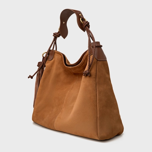 Bolsa Hobo Carrano + A.mar Grande Couro Suede Marrom Saddle