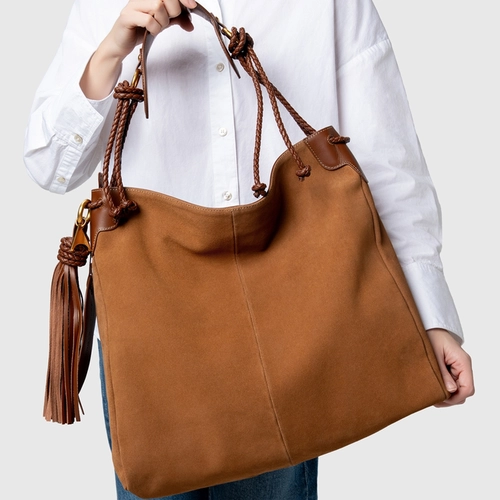 Bolsa Hobo Carrano + A.mar Grande Couro Suede Marrom Saddle