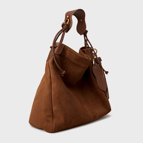 Bolsa Hobo Carrano + A.mar Grande Couro Suede Marrom Walnut