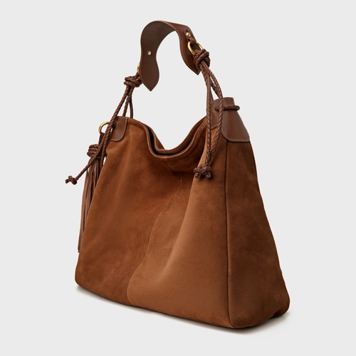 Bolsa Hobo Carrano + A.mar Grande Couro Suede Marrom Walnut